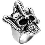 Flongo Men's Punk Stainless Steel Silver Black Gothic Joker Clown Band Ring, Size 10