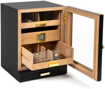 CASE ELEGANCE Luca Cabinet Humidor with thick cedar, easy humidification system, accurate digital hygrometer - Black