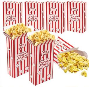 Rzoklot Fresh Pop Popcorn Boxes, Red and White Striped Paper Containers, 100 Pack, Close-Top Design, Theater Style for Movie Night, Party Events (Red)
