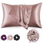 Satin Bonnet for Curly Hair with Silk Satin Pillow Covers and Scrunchies | Silk Bonnet for Hair|Best Gift Combo of Pack of 2 Satin Pillowcases with 3 Silk Scrunchies HairCap (Rose Taupe)