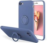 UEEBAI Case for iPhone 7 Plus iPhone 8 Plus, Ultra Slim Liquid Silicone Phone Case with 360 Rotatable Ring Holder Kickstand with Magnetic Car Mount Gel Rubber TPU Bumper Shockproof Cover - Blue Grey