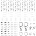 VEGCOO 1340 Pcs Jewellery Clasps Set, Lobster Clasps, Jump Rings, Crimp Ends, Chain Extender, Round Beads, for Necklace Bracelet Ankle Making DIY Craft (Silver)