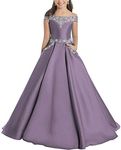 Junguan Flower Girls Off The Shoulder Pageant Dresses Long Princess Birthday Formal Party Ball Gowns Aline with Pockets 12 Mauve