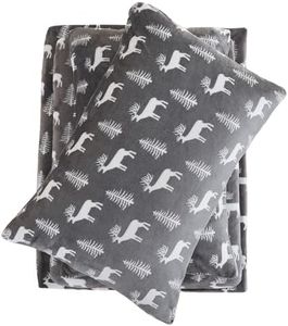 Softan Christmas Holiday Fleece Sheets Queen 4-Piece Plush Micro Velvet Fleece Sheet Bed Sets with 15" Deep Pocket Fitted Sheet, Flat Sheet and Pillowcase, Deer Print