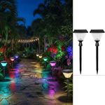 Homehop Solar Garden Light 10 LED Outdoor, Waterproof Pathway, Ground, Lawn, Decorative Bollard Lamp 2200mAh with Remote Control (ABS, RGB Pack of 2)