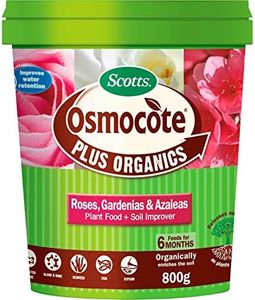 Scotts Osmocote Plus Organics Plant Fertiliser for Roses, Gardenias & Azaleas and Soil Improver 800g - 6 Months Feed