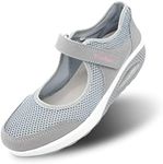 Secret Slippers Women Diabetic Walking Shoes, Air Cushion Breathable Mesh Slip on Walking Sneakers, Adjustable Strap Mesh Mary Jane Shoes Working Nurse Shoes for Edema Arthritis, Grey, 6