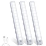 XunHe Wireless Under Cupboard Lights, 3 Pack Closet Light Motion Sensor Light, 20cm Indoor Under Cabinet Lights USB Rechargeable, Led Closet Lights Stick on Lights for Wardrobe, Kitchen, Hallway