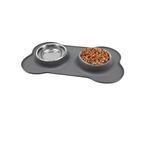 Dog Bowls, Puppy Bowl YOKA Double Stainless Steel Dog Bowl with Non-Spill & Non Slip Silicone Mats Tray, Cat bowls for Cats Puppies Small Dog Food Water Feeding (Each Bowl 200ML*2,Grey)