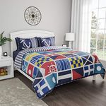 Lavish Home Collection Quilt Bedspread Exclusive Mariner Design 3 Piece Full/Queen Set with 2 Shams, Nautical Coastal Theme, Reversible, Hypoallergenic