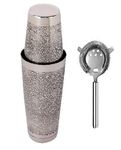 Rudra Exports Cocktail shakers French Stainless Steel Engraving Boston Shaker Bar Strainer Martini Drink Mixer - Professional barware Bartender Tool - for Alcohol Drinks