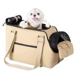 BurgeonNest Dog Purse Carrier for Small Dogs and Cats, Soft Sided Cozy Plush Pet Bag Carrier, Car Travel Cat Carrier, Lightweight Puppy Handbag Tote, Waterproof, Khaki