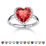 Bestyle 925 Sterling Silver Love Heart Cut Gemstone Shiny Cubic Zirconia Rings, Brilliant Created July Ruby CZ Birthstone Rings for Women, Promise/Statement Ring Great Jewelry Gift