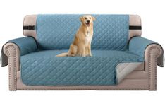 H.VERSAILTEX Sofa Covers 2 Seater Couch Covers Large Loveseat Protector Cover for Pets Feature with Non Slip Straps (Seat Width: 54", Cameo Blue/Beige)