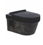 Vardhman Ceramics Belmonte Designer Rimless Wall Hung Water Closet Printed Black Commode Toilet Ewc with Seat Cover (RETRO-RL-PB20)
