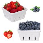 Zen People Ceramic Berry Basket | Reusable Stoneware Berry Bowls with Holes | Porcelain Fruit Colander | Strainer | Set of 2 Berry Boxes, White