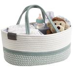 DECOMOMO Diaper Caddy Organizer, Nursery Organizers and Storage, Baby Basket with Removable Divider for Newborn Baby Gift Changing Table Cosmetic (Spiral Green & White, Large)