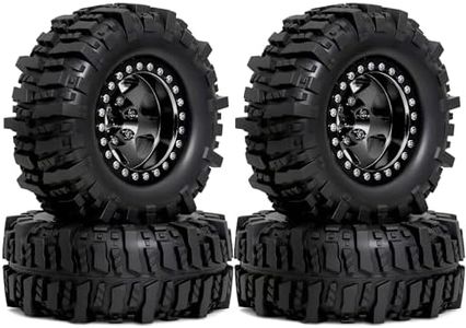 REDSPIDER 4PCS 1.9" RC Crawler Tires Mud Slingers (OD 95mm/3.75") & Beadlock Wheels, Deep Dish -10.4mm Negative Offset Rim for 1/12 MJX H12Y, MN128, MN82S, (Black)