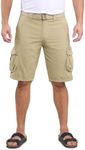 RAW X Mens Belted Cargo Shorts, Relaxed Fit Casual Knee Length Cargo Shorts for Men, Stone, 32