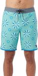 O'NEILL Men's 18 Tropical Print Boardshorts - Water Resistant Swim Trunks for Men with Quick Dry Stretch Fabric and Pockets, Aqua Wash | Cruzer Scallop 18, 28