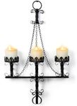 Black Wall Candle Sconces,3 Iron Candelabra,Gothic Victorian Wall Decor,Rustic Wall Candle Holder for Bathroom,Staircase Wall,Living Room,Dining Room