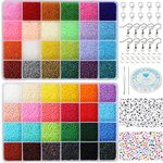 KERGAEN Total 48000pcs Size 2mm Seed Beads for Jewelry Making,12/0 Tiny Seed Beads Craft Beading Kit Set,260pcs Letter Alphabet Beads with Elastic String,Earring Hooks and claw clasps