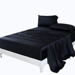 ZIMASILK 4 Pcs 100% Mulberry Silk Bed Sheet Set,All Side 19 Momme Silk (Twin, Black)