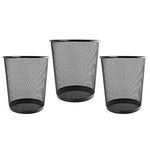 VeleSolv Recycling Dust Bins Round Shape Metal Mesh Wastebasket for Home/Office/College (Set of 3, Black)