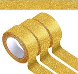 HAPY SHOP 3 Rolls Gold Glitter Tape,Gold Glitter Washi Tape 15mm by 5m,Total 15m/17.5 Yards,for Scrapbook,Crafting