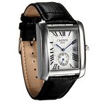 Avaner Mens Causal Vintage Roman Numeral Analog Black Leather Strap Watch Second-Hand Calendar Quartz Wrist Square Watch