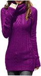 v28 Women Polo Neck Knit Stretchable Elasticity Long Sleeve Slim Sweater Jumper (US Size 12-16, Lightpurple)