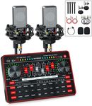 Audio Mixer with Sound Card, tenlamp Two 3.5mm Studio Condenser Microphone and G3 Audio interface, Sound Board Voice Changer, Podcast Equipment Bundle for PC Recording Gaming Live Streaming Podcast