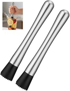 Goldelith Cocktail for Muddler Set 2Pack, 8 Inch Stainless Steel Bar Muddler for Cocktails, Fruit Smasher for Drinks, Lemon Smasher & Fruit Muddler for Mojito Kit, Silver