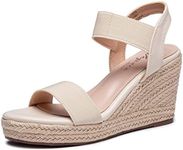 Vepose Women's 881 Elastic Ankle Strap Wedge Sandals Espadrilles Platform Sandals Bridal Shoes, Nude, Size 9M US-Open Toe High Heel (CJY881 Nude 09)