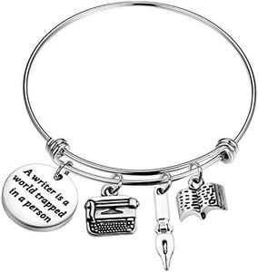 UJIMS Writer Gift Writer Charm Bracelet A Writer Is A World Trapped In A Person Literary Gift For Author Novelist Writing Jewelry For Her (Writer Bracelet)
