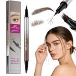 Microblading Eyebrow Pencil & Stencil Kit, 2-in-1 Waterproof Brow Pen with Angled Brush for Natural Hair-Like Strokes, Long Lasting Makeup, Shaping & Defining - Brown