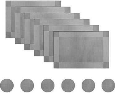 BECHEN Grey Placemats with Coasters Set of 6, Vinyl Heat-Resistant Table Mats Washable Plastic Kitchen Placemats for Dining Table Indoor Outdoor (45x30 cm)