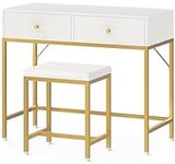 SUPERJARE 35.4" White and Gold Desk