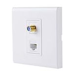 F Type Coaxial Connector Ethernet Network Faceplate Wall Plate Dual 2 Port Combo - Video Coax F Connector with Cat5e Cat6 RJ45 Jack Socket Wiring Plug Decorative Cover Outlet Mount Panel