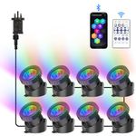 NATPOW Pond Lights, RGB Underwater Spotlights Mains Powered, IP68 Waterproof Aquarium Pond Light with Remote/APP Control, Submersible Landscape Spot Lights for Garden, Yard, Pool, Fountain(8-in-1)
