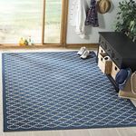 SAFAVIEH Trellis Rug for Indoor & Outdoor - Courtyard Collection, Short Pile, in Navy and Beige color, 160 X 160 cm