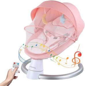 Uuoeebb Electric Baby Bouncer with Bluetooth, Baby Bouncer Chair with 5 Swing Speed, 3-Stage Timer and Remote Control, Portable Baby Swing Chair from Birth for 0 Months Plus Newborn Boys Girls (Pink)