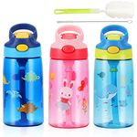 SUPPRUI Kids Water Bottles with Straw for School,480ml Water Bottle Kids,BPA-Free,Leakproof Drink Bottle for Boys & Girls(Pink Rabbit)