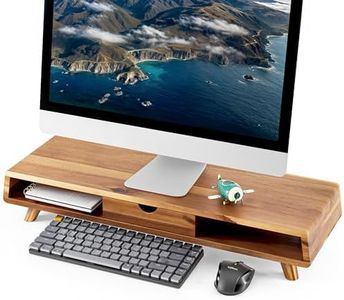 TINAMO Acacia Wood Monitor Stand with Drawer - Wooden Monitor Riser for Desk - Computer Monitor Stand for Desk - Multi-Purpose Desktop Storage Stand for Computer; Laptop; Printer; TV(24.4 " x 8" x 5")