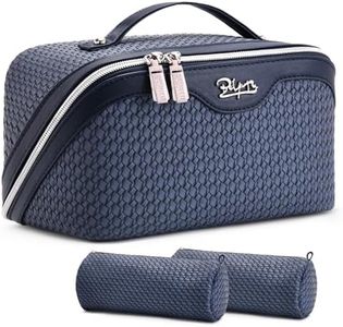 BOYATU Travel Makeup Bags for Women: Large Capacity Make up Bag with Wide Opening - 3 Pcs Set Waterproof Travel Toiletry Organizer for Full-Sized Bottles, Cosmetics & Brushes (Blue-W)