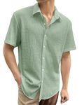 IndoPrimo Men's Regular Fit Self Design Spread Collar Casual Half Sleeve Shirt - Pop (Small, Green)