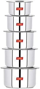 Sumeet Induction & Gas Stove Friendly Stainless Steel 5 Pcs Big Size Container Set/Tope/Cookware Set With Lids (1 Ltr To 3 Ltr), 10 Pcs Set, White