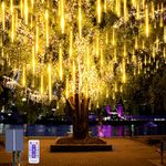 OPAHUTER Solar Meteor String Lights with Remote, 240 LEDs Falling Rain Lights, 30cm 10 Tubes Meteor Shower Rain Lights Waterproof Snowfall LED Lights for Party Wedding Garden Christmas Tree