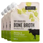 Broya Beef Bone Broth | Premium 100% Grass Fed Beef with Collagen Protein | Paleo, Keto and Gluten-Free | Perfect for Sipping, Soup and Cooking Stock | Parsley & Cumin (4 Packets)