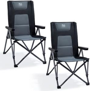 TIMBER RIDGE Folding Camping Chairs for Adults 260kg Capacity, Oversized Foldable Padded Heavy Duty Garden Chair with Adjustable Backrest, Portable Beach outdoor Picnic Dining Recliner (Black-2PCS)